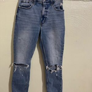 Abercrombie & Fitch the Skinny High Curve Love Blue Jeans with Distressed Knees